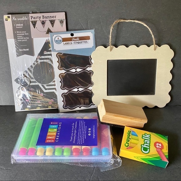 Chalk Holders, 12-Pack of Chalk, Eraser, Mini Chalkboard, Labels & Party Banner - Picture 2 of 11